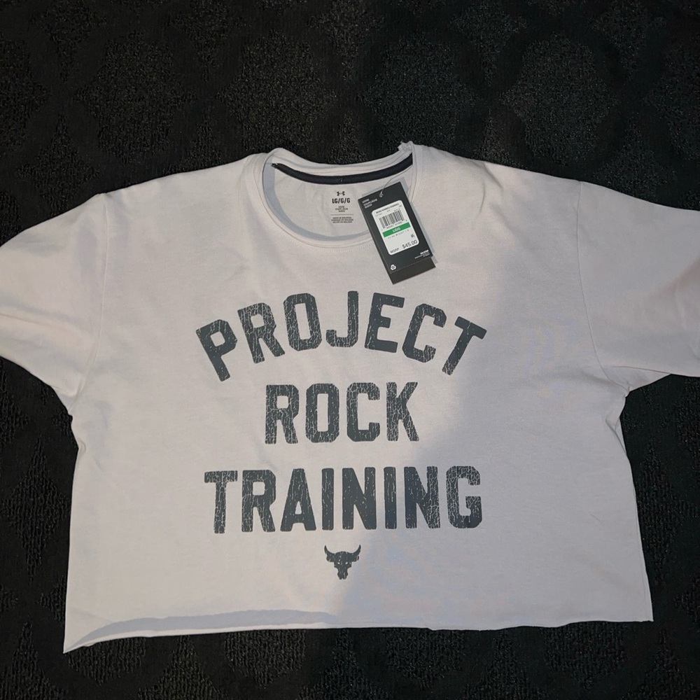 Under Armour Men's Project Rock Heavyweight Stay Hungry Cutoff T-Shirt show abs